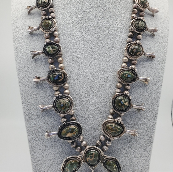 Rare Antique all natural Roysten/Cerrillios Turquoise Sterling Necklace. - Picture 3 of 15